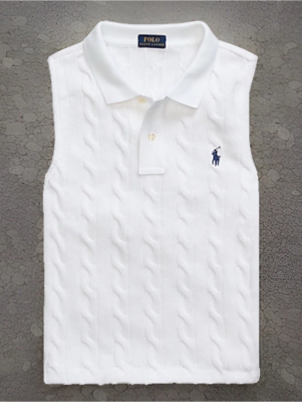 Polo Ralph Lauren Cable Knit Sleeveless Polo Shirt - Picture 1 of 8
